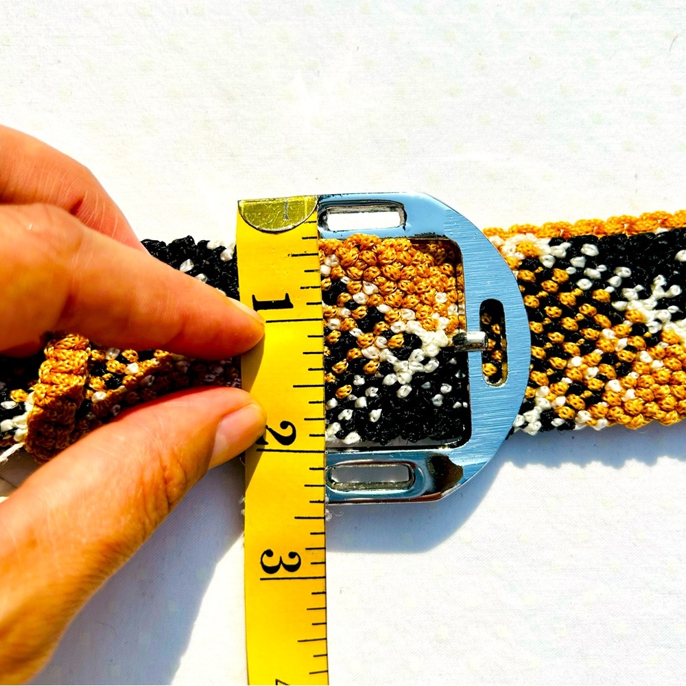 Macrame Belt Gold Black Silver Buckle Handcrafted - Picture 3 of 4
